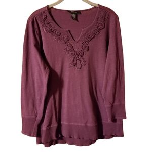 Style & Co Ladies Embroidered Top Sz M